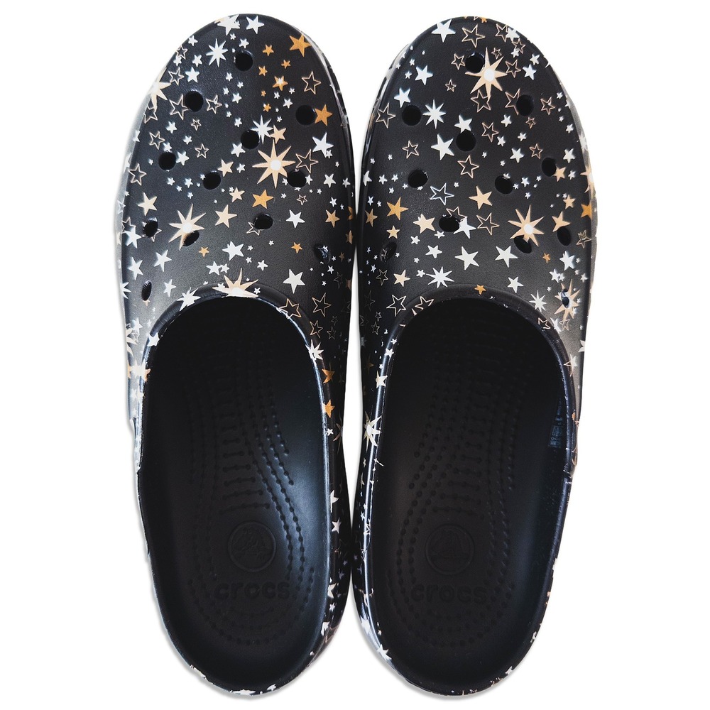 Crocs Freesail Clogs Womens 9 Black Gold Stars Celestial Discontinued Style